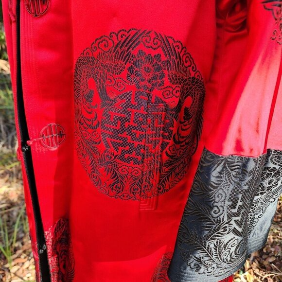 Rare VTG Reversible RED/BLACK Asian Oriental SILK? Kimono JACKET Chest 43' - Picture 14 of 15